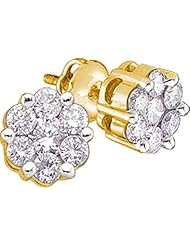 14KT Yellow Gold 0.25 CTW Round Diamond Flower Ladies Earrings