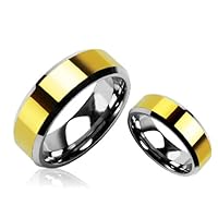 8mm 14k Gold Overlay Tungsten Carbide Ring Wedding Band with Beveled Edges Sizes 9-13