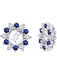 14K White Gold 1/4 ct. Diamond with Alternating 3/8 ct. Sapphire Earring Jackets