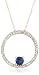 10k Yellow Gold Created Blue Sapphire and Diamond Circle Pendant