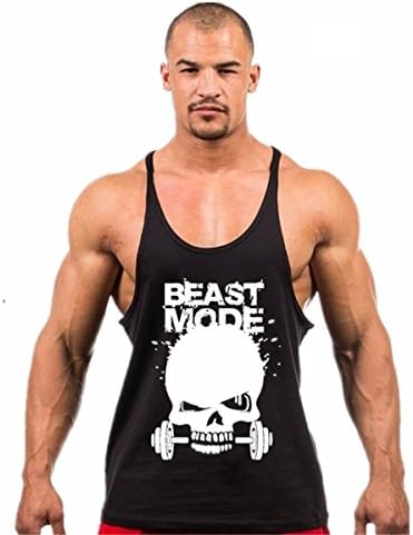Seven Joe Men's Skull Weightlifting Print Stringer Y Back Cotton Tank Top (XX-Large, Black)