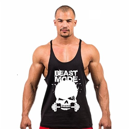 Seven Joe Men's Skull Weightlifting Print Stringer Y Back Cotton Tank Top (XX-Large, Black)
