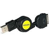 Amzer USB Retractable Sync Data Cable - Black For iPhone & iPod
