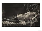 A Barebreasted Young Woman Lying Down, Wearing Shoes and Lingerie Photographic Poster Print, 16x12