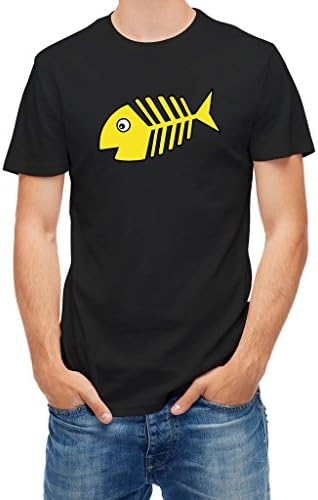 T-shirt Cartoon Fishbone Yellow Black L