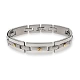 Eve's Addiction Mens Stainless Steel Bracelet with Gold Screw Accents