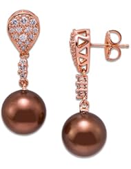 Chocolate Tahitian Pearl Earrings with Diamonds in 14K Rose Gold (10-11mm)