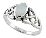 Sterling Silver Tribal Celtic Trinity Braid Band, w/ Marquise Cut 10x5mm Mother of Pearl, 1/2 (12mm) wide