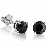 1ct tw Black Diamond Solitaire Stud Earrings set in White Gold