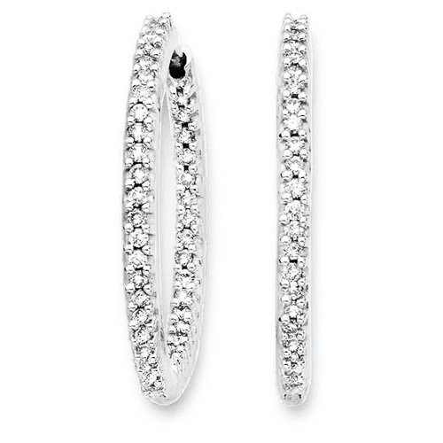 14K White Gold 1 ct. Diamond ”In and Out” Hoop Earrings