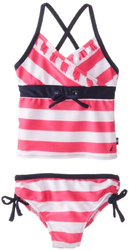 Nautica Baby-Girls Infant Stripe Tankini, Intense Pink, 18 Months