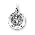 QC5720,St. Florian Fire Fighters Medal Pendant,Antiqued Oval Sterling Silver 12mm
