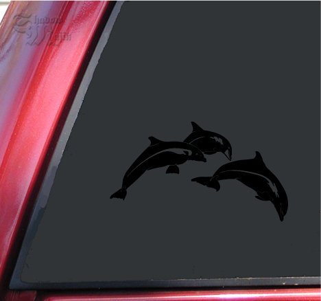 Leaping Dolphins Black Vinyl Decal Sticker.