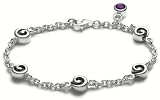 Sterling Silver Bracelet w/ Swirl Stations & Amethyst Drop by Zina, 7"