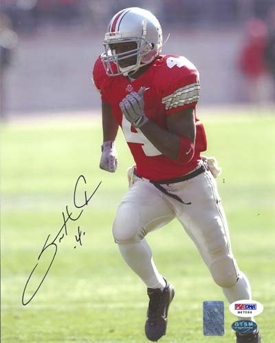 Santonio Holmes Autographed/Hand Signed Ohio State 8x10 Photo in Black PSA/DNA