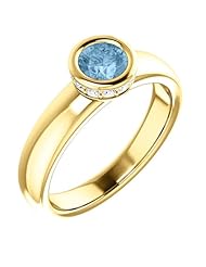 18K Yellow Gold 5.00mm Round Cut Sky Blue Topaz and Diamond Ring -- LIFETIME WARRANTY
