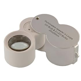 20X Illuminated Jeweler's Loupe, 25mm, White and UV Light