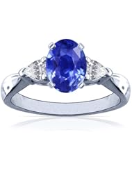 Platinum Oval Cut Blue Sapphire Three Stone Ring