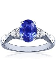 14K White Gold Oval Cut Blue Sapphire Three Stone Ring