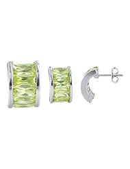 Sterling Silver Apple Green CZ Curved Designer Post Back Findings Stud 8mm x 12mm Earring and Pendant Jewelry Set