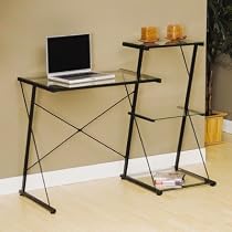 Sauder Beginnings Tiered Desk in Black,Clear Glass