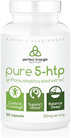 Pure 5-htp by Perfect Triangle, 120 Count, 100mg Veggie Capsules, 5-hydroxytryptophan 5htp Griffonia Extract Dietary Supplement, Extra Strength 200mg Serving