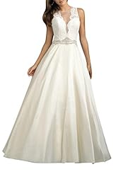 Sexy  Satin Natural   Waistline Illusion Sheer Crystal Lace  Ball Gown Wedding Dress 