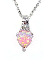 1.5 Carat Pink Opal Trillion Diamond Pendant .925 Sterling Silver Rhodium Finish White Gold Quality