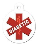 Medical Alert, Diabetic - Pet ID Tag, 2 Sided, 4 Lines Custom Personalized Text Available