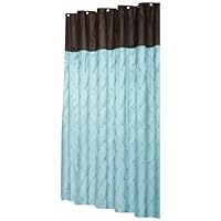 Carnation Home Fashions Diamond Patterned Embroidered Shower Curtain, 70-Inch by 72-Inch, Blue and Brown