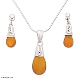 Pearl and chalcedony jewelry set, 'Sun Song' 16.5 L