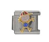 SilverBin Blue CZ Enamel Paint Happy Hat Guy Stainless Steel Italian Charm Link