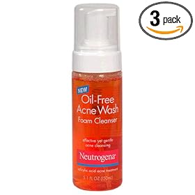 Neutrogena Oil Free Acne Wash Foam Cleanser, 5.1-Ounce Pump Bottles (Pack of 3)