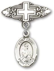 Sterling Silver Baby Badge with St. Louis Charm and Badge Pin with Cross