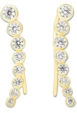 Sterling Silver Bezel-set CZ Curved Ear Crawler Cuff Earrings