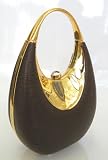 Elegant Evening Hand Purse/Party Bag-High Quality Smooth Dark Brown Leather-Like Pu Material w/Gold Coating Handle & Long Shoulder Chain,5