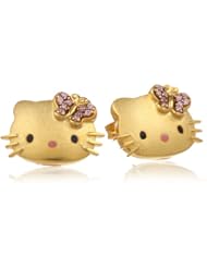 Hello Kitty by Simmons Jewelry Co. "Butterfly Kitty" Gold Plated with Swarovski Outline Stud Earrings