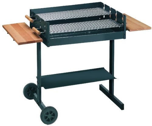 Alperk - Barbecue à charbon Rectangulaire 75x57cm avec roues et tablettes