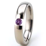 New 4mm Titanium Tension Set Ring, Natural Amethyst, Free Sizing 4.5-11