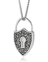 Judith Jack "Mini Clouds" Sterling Silver Marcasite Mother-Of-Pearl Reversible Shield Pendant Necklace, 18"