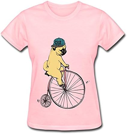 Geek Women's Round Neck Tee Pug Ride Size S Pink