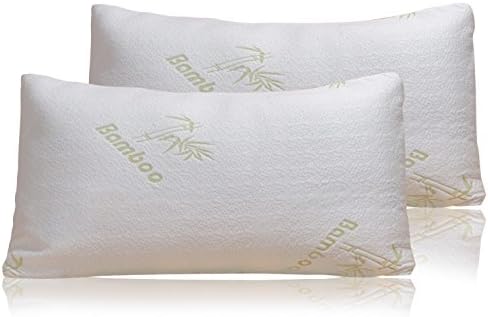 Bamboo Pillow - Firm Shredded Memory Foam Set of 2 - Stay Cool Removable Cover With Zipper - Hotel Quality Hypoallergenic - Relieves Snoring, Insomnia, Neck Pain, TMJ, and Migraines (Kings)