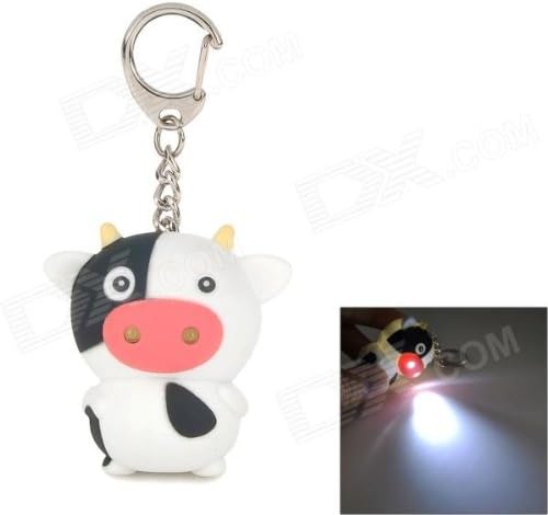 New Choice Hot! Cute Cow Plastic 2-LED White Light Keychain w/ Sound Effect - White + Black + Pink (3 x AG10) by AHMET