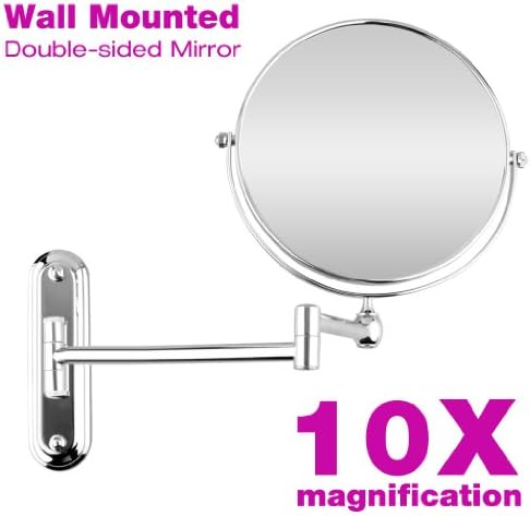 8-Inch Wall-mounted Swivel Mirror Double-sided with Normal and10x magnifying, 12-Inch extentsion, Chrome Finish