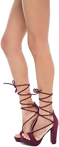 Shiekh Women's Helen-1 Lace-Up High Heel Dress High Heel - Burgundy Size 7.5