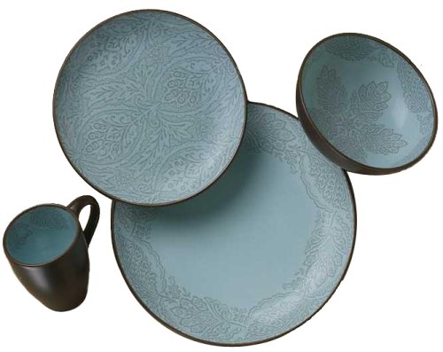 222 Fifth Chandi Blue 16-Piece Dinnerware Set, Service for 4