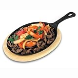 Heuck 33036 Pre-Seasoned Cast Iron Fajita Pan with Wooden Base