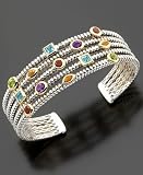 14k Gold & Sterling Silver Multi-Stone Bangle Bracelet