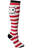 Sock It To Me Pirate Skull (Red)Striped Knee High Socks, One Size