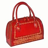 41ZDAmWy0mL. SL160  Genuine Leather Designer Handbag, Romantic Red and Flower Embossed, Handmade and Unique.